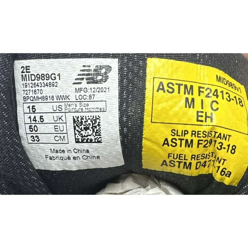 New Balance 989 V1 Industrial EH Work Boots Mens Size 15 2E Black Comp Toe Hiker